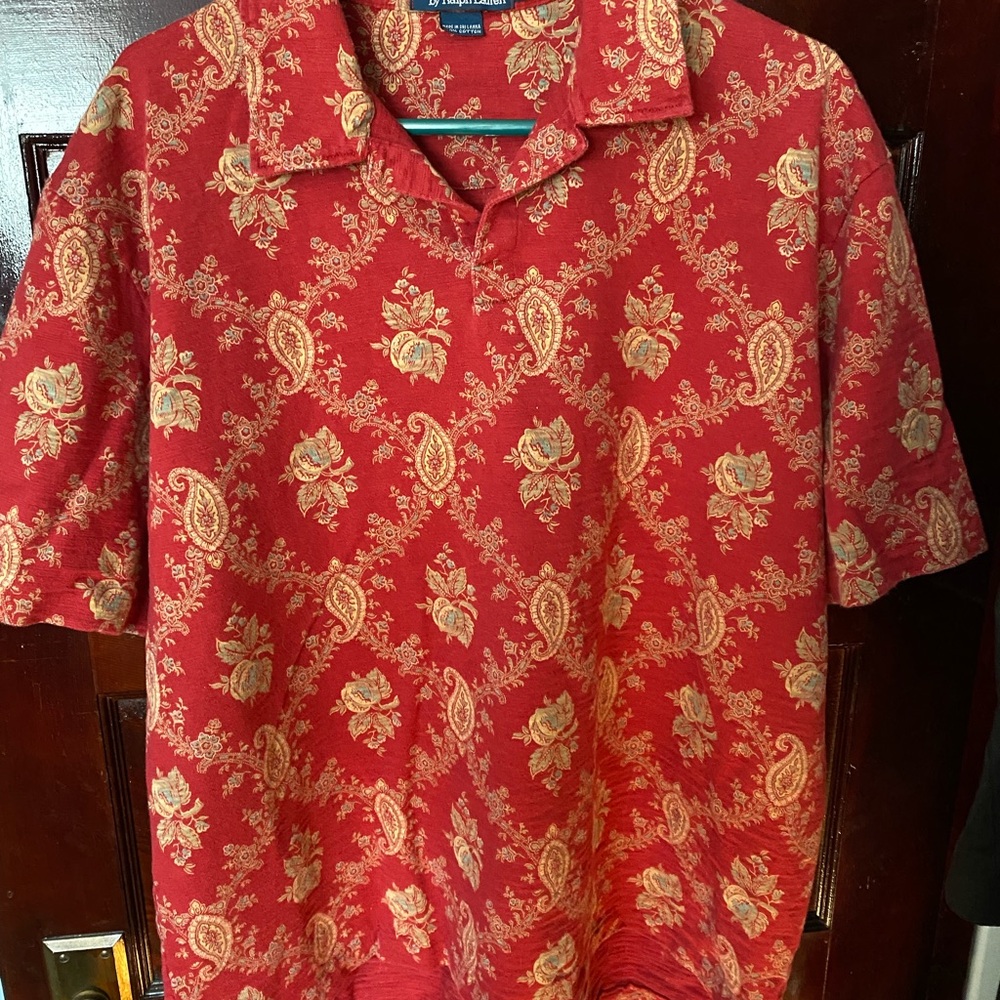 Ralph Lauren Red Short-Sleeve Paisley Floral Polo